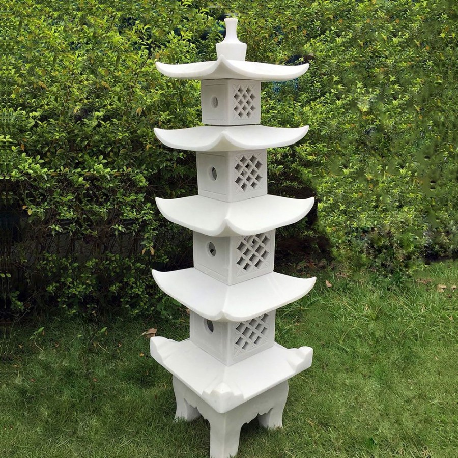 STATUES & SCULPTURES Five Tier Japanese Pagoda Lantern Marble Garden Ornament New