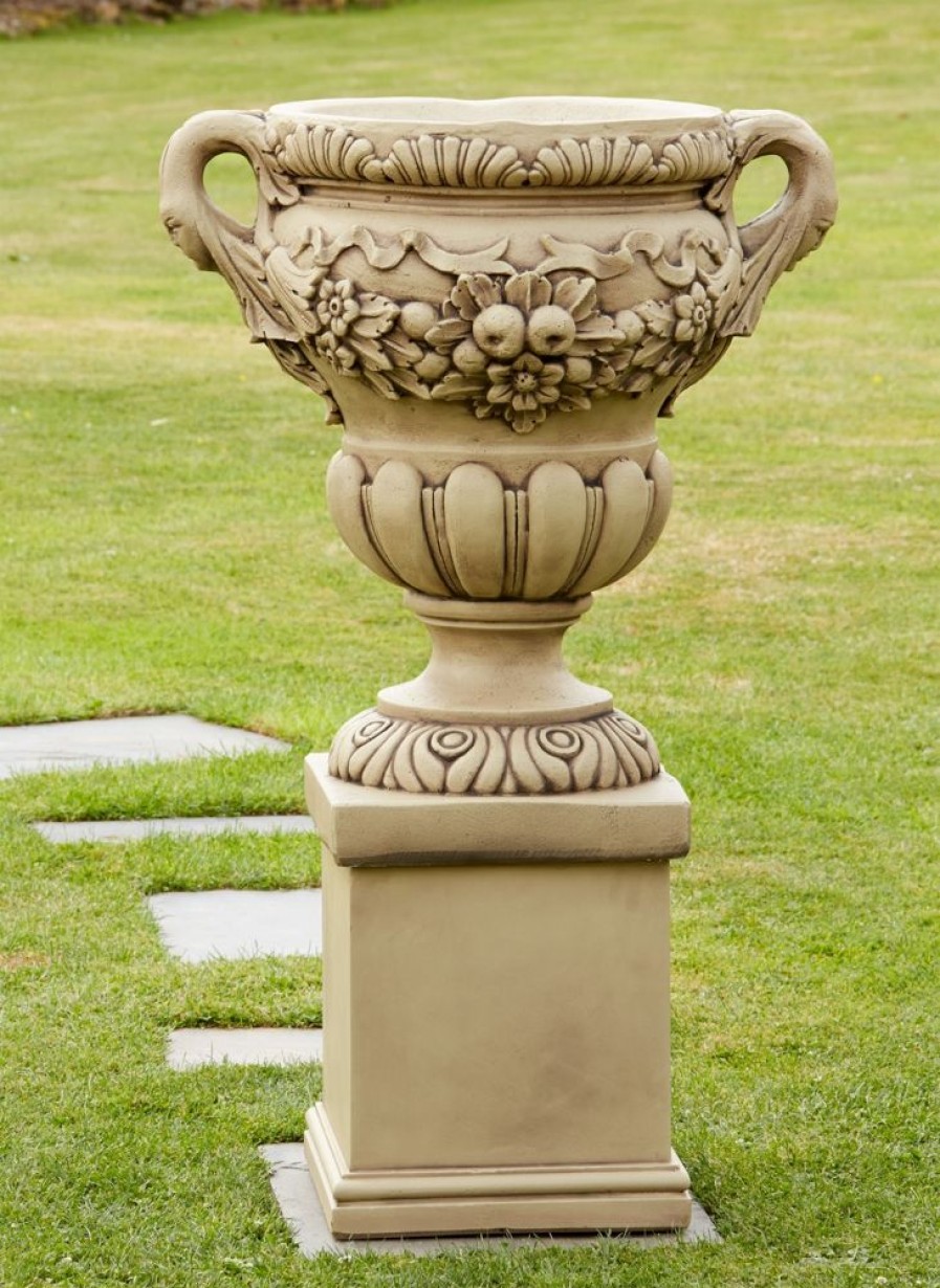STATUES & SCULPTURES Gordes Vase On Pedestal Stone Garden Planter Wholesale