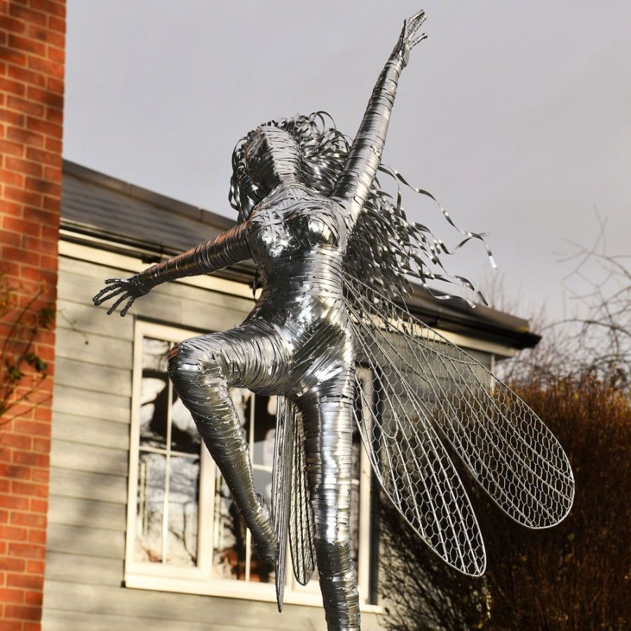 STATUES & SCULPTURES Elvina Fairy Metal Wire Garden Sculpture New