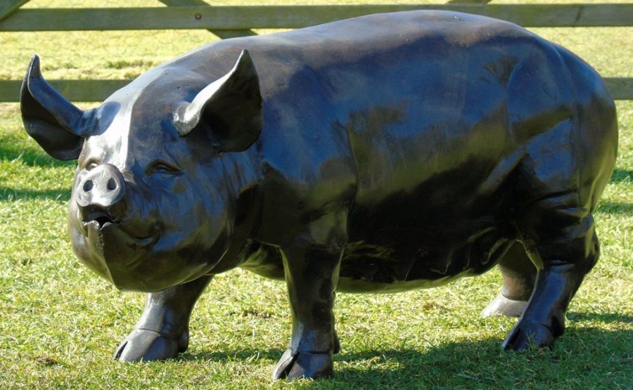 STATUES & SCULPTURES Wild Pig Bronze Metal Garden Statue Clearance