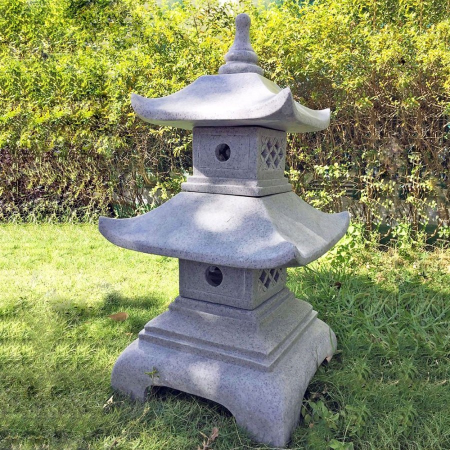 STATUES & SCULPTURES Two Tier Japanese Pagoda Lantern Granite Garden Ornament Clearance