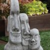 STATUES & SCULPTURES Triple Easter Island Heads Stone Garden Ornament Online