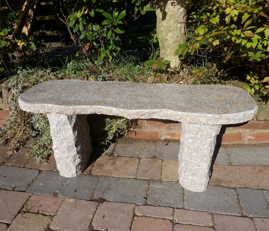 STATUES & SCULPTURES Galloway Natural Granite Pink Stone Garden Bench Wholesale