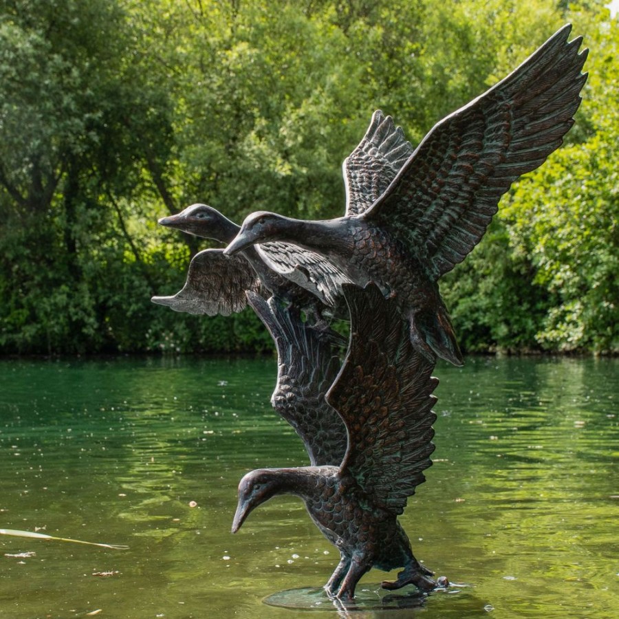 STATUES & SCULPTURES Flying Ducks 82Cm Bronze Metal Garden Statue Clearance