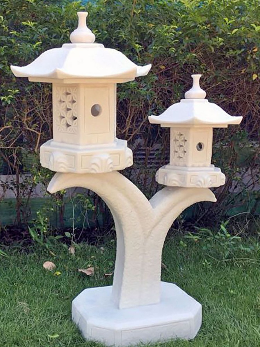 STATUES & SCULPTURES Twin Cantilever Japanese Pagoda Lantern Marble Garden Ornament Clearance